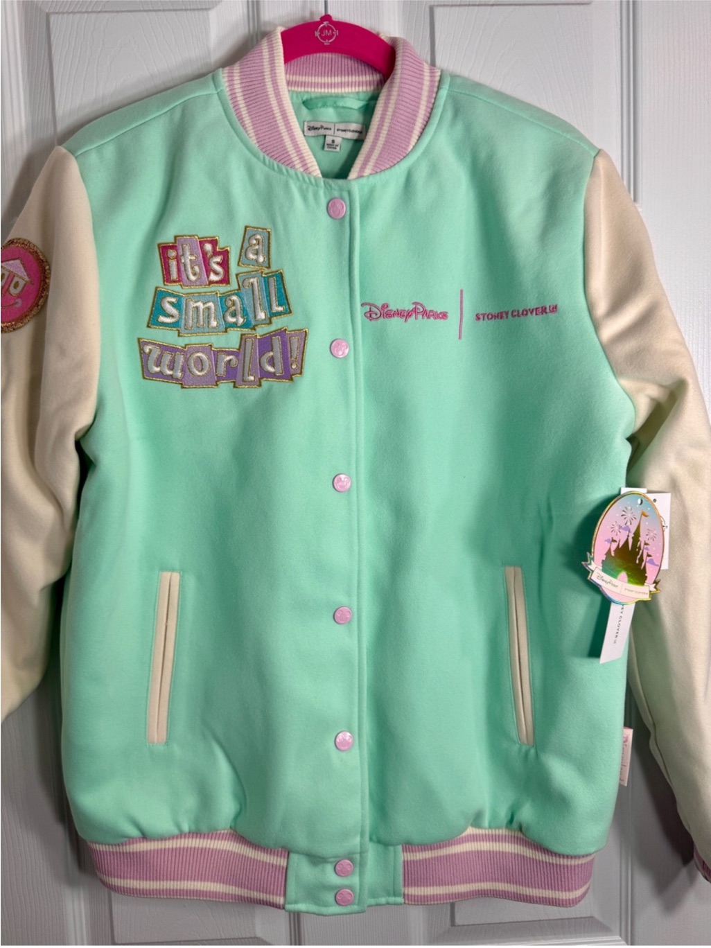 Stoney Clover Lane X Disney Parks 'It's A Small World' Mint Cream Varsity Jacket — image 3 of 8